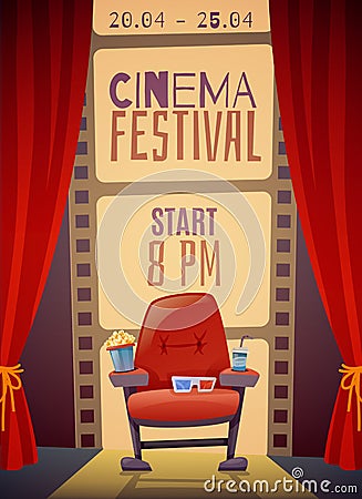 Cinema Festival Vertical Poster Vector Illustration