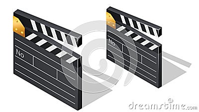 Cinema film clapperboards isometric icons Vector Illustration