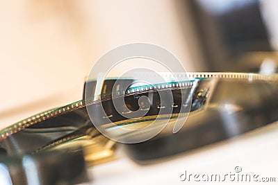 Cinema film reel or filmstrip, close up picture Stock Photo