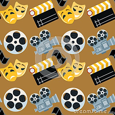 Cinema genre cinematography seamless pattern background flat entertainment movie production vector illustration. Vector Illustration