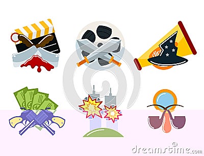 Cinema genre icons set cinematography flat entertainment comedy drama thriller movie production symbol vector Vector Illustration