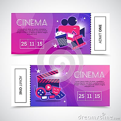 Cinema Horizontal Banners In Ticket Form Vector Illustration