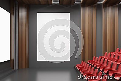 Cinema interior, red chairs, poster Stock Photo