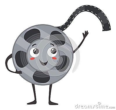 Cinema mascot. Cartoon film bobbin. Funny character Vector Illustration