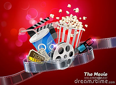 Cinema movie theater object on sparkling light background Vector Illustration