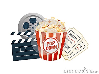 Cinema, movie time, concept. Movie theater object. Poster, banner. Vector Illustration