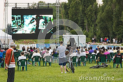 Open-air cinema in Herastrau park Editorial Stock Photo