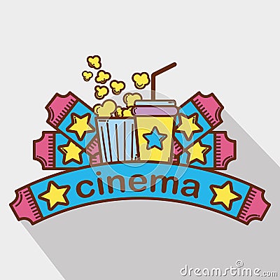 Cinema with popcorn, soda and tickets Vector Illustration