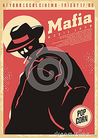 Cinema poster design for mafia movies. Vector Illustration