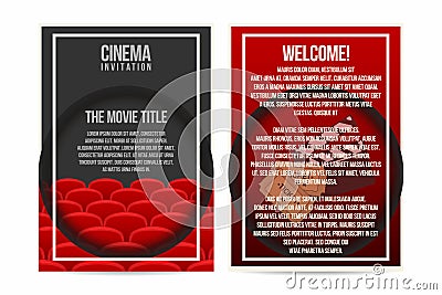 Cinema poster, invitation, flyer template. A4 size. cinema seat rows, tickets and clapper on background Vector Illustration