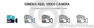 Cinema reel video camera icon in filled, thin line, outline and stroke style. Vector illustration of two colored and black cinema Vector Illustration