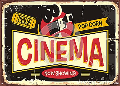 Cinema retro tin sign vector design Vector Illustration