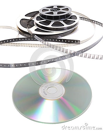 Cinema roll film and cd Stock Photo