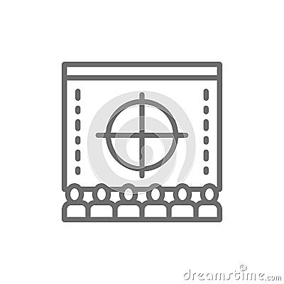 Cinema screen with audience, movie rental in cinema, premiere line icon. Vector Illustration