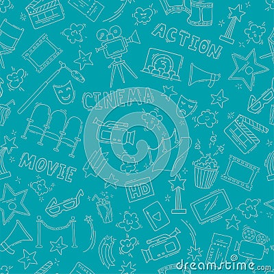 Cinema seamless pattern with hand drawn elements Vector Illustration