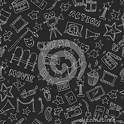 Cinema seamless pattern with hand drawn elements Vector Illustration