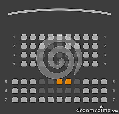 Cinema seats booking online ui dark gray color design scheme or film theatre vip places reservation template layout Vector Illustration