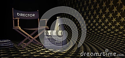 Cinema stars director`s chair, template Cartoon Illustration