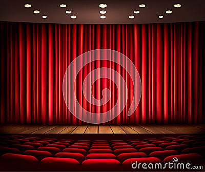 Cinema or theater scene with a curtain. Vector Illustration