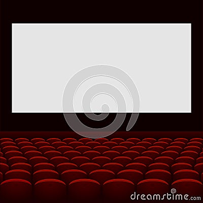 Cinema theatre with screen and seats. Vector Illustration