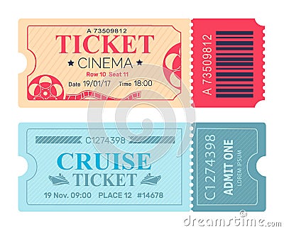 Cinema Ticket Cruise Coupon Vector Illustrations Vector Illustration