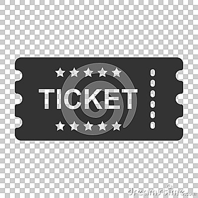 Cinema ticket icon in flat style. Admit one coupon entrance vector illustration on isolated background. Ticket business concept. Vector Illustration