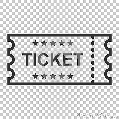 Cinema ticket icon in flat style. Admit one coupon entrance vector illustration on isolated background. Ticket business concept. Vector Illustration