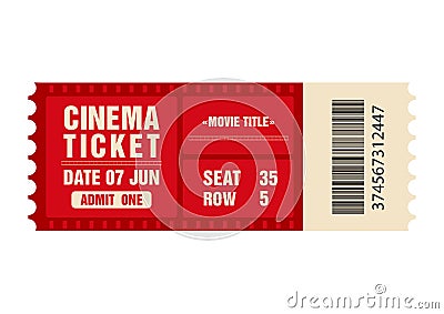 Cinema ticket. Movie ticket template isolated on white background Vector Illustration