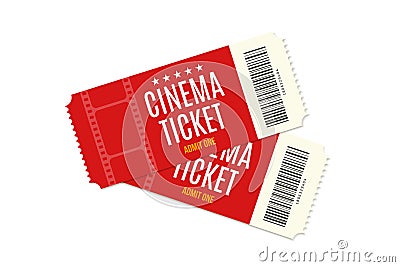 Cinema ticket. Movie two realistic red coupon. Vector pair vintage admission ticket Vector Illustration