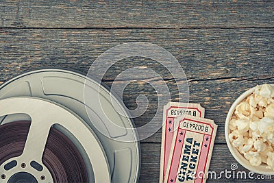 Cinema, tickets and popcorn Stock Photo