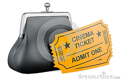 Cinema tickets with purse coin, 3D rendering Stock Photo