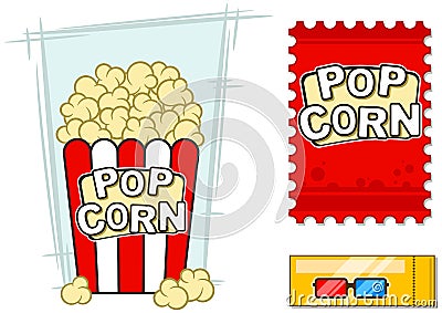 Cinema vector icons set stereo glasses popcorn Vector Illustration