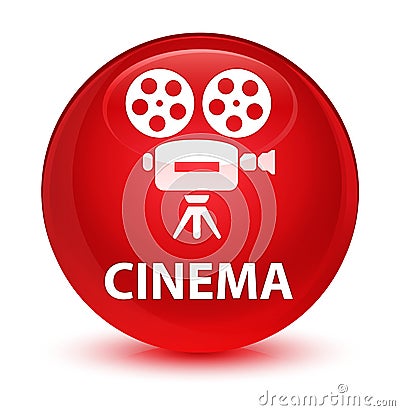 Cinema (video camera icon) glassy red round button Cartoon Illustration