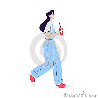 Cinema with Woman Character Carry Soda with Straw Engaged in Movie Shooting Vector Illustration Vector Illustration