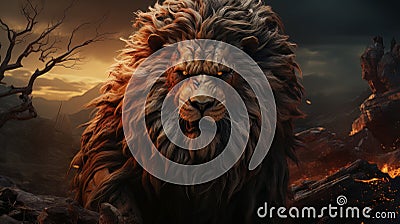 Cinematic 3d image realistic epic lion king made with generative AI Stock Photo
