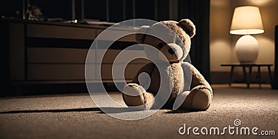 Cinematic shot of a teddy bear on a floor Stock Photo
