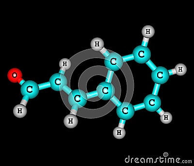 Cinnamaldehyde molecule isolated on black Stock Photo