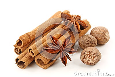 Cinnamon,anise and nutmeg Stock Photo