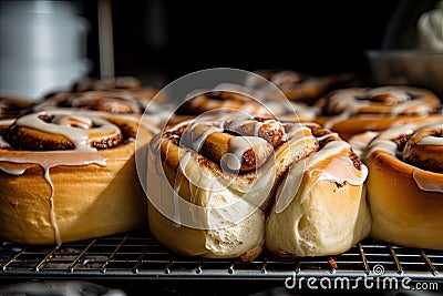 cinnamon bun straight from the oven, with melted frosting and cinnamon swirls Stock Photo