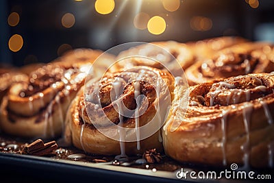 cinnamon buns on a baking sheet Stock Photo