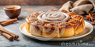 Cinnamon roll cake fresh foods in minimal style Generative AI Stock Photo