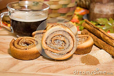 Cinnamon roll and coffee Stock Photo