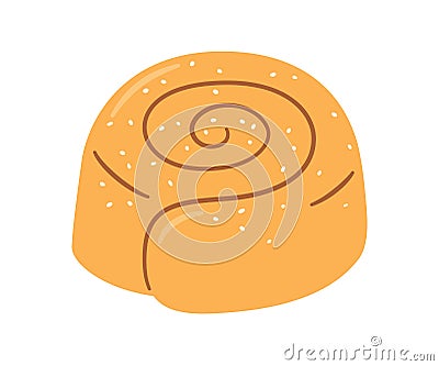 Cinnamon roll with sugar. Swirl kanelbulle bun. Traditional dessert in Scandinavia and North America. Hand drawn Vector Illustration