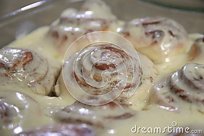 Many cinnamon rolls on a plate. Stock Photo