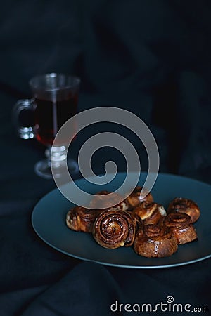 Cinnamon Rolls and Tea Stock Photo