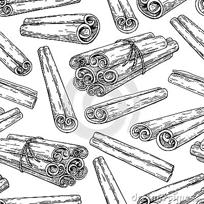 Cinnamon stick and tied bunch seamless pattern. Vector drawing. Vector Illustration