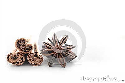 Cinnamon sticks and anise seeds. Good spices for digestions.Health diet Stock Photo
