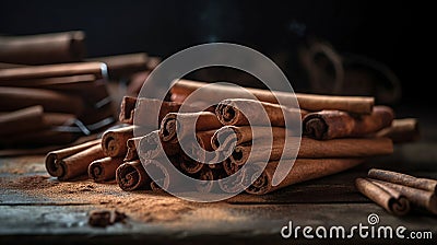 Cinnamon sticks with cinamon powder. Generative Ai Stock Photo