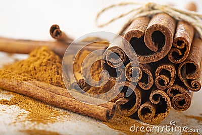 Cinnamon sticks and ground powder Stock Photo