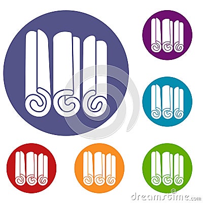 Cinnamon sticks icons set Vector Illustration